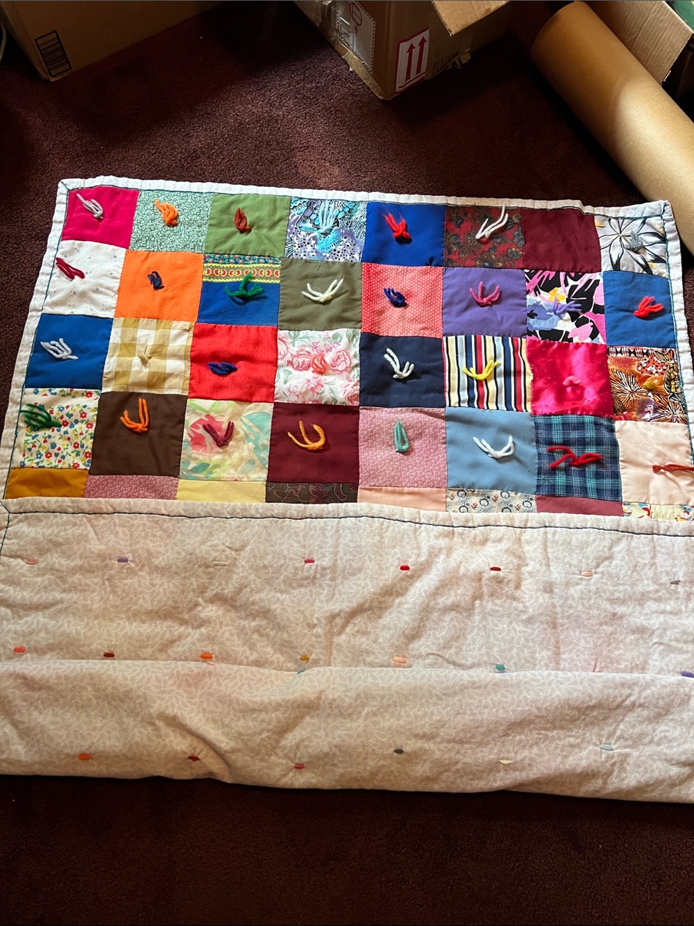 Handmade Multi-Color Patchwork Quilt - Colorful Squares
